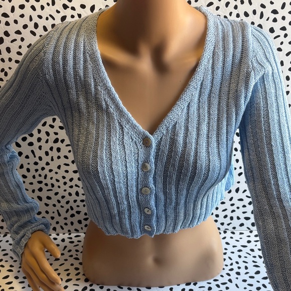 Nasty Gal Cropped Light Blue Ribbed Cardigan Size M New with tags - Picture 2 of 6